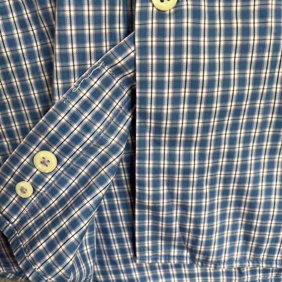 Peter Millar Shirt Mens XL Blue Check Crown Sport Button Down Silk Cotton - Picture 7 of 13